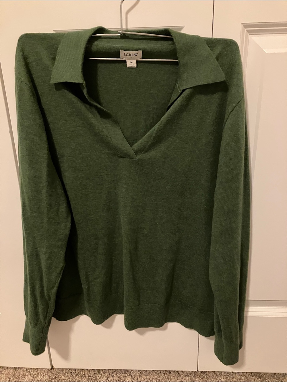 J. Crew Olive Green Collared V-Neck Sweater
